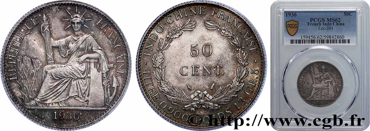 FRANZÖSISCHE-INDOCHINA 50 Centièmes 1936 Paris VZ62 PCGS