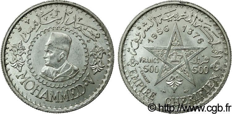 MAROCCO - PROTETTORATO FRANCESE 500 Francs Empire chérifien Mohammed V AH137 1956 Paris SPL 