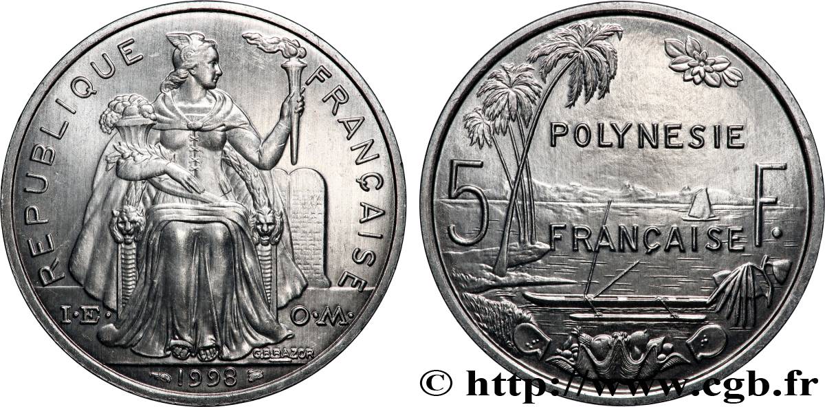 POLYNÉSIE FRANÇAISE 5 Francs I.E.O.M. Polynésie Française 1998 Paris SPL 
