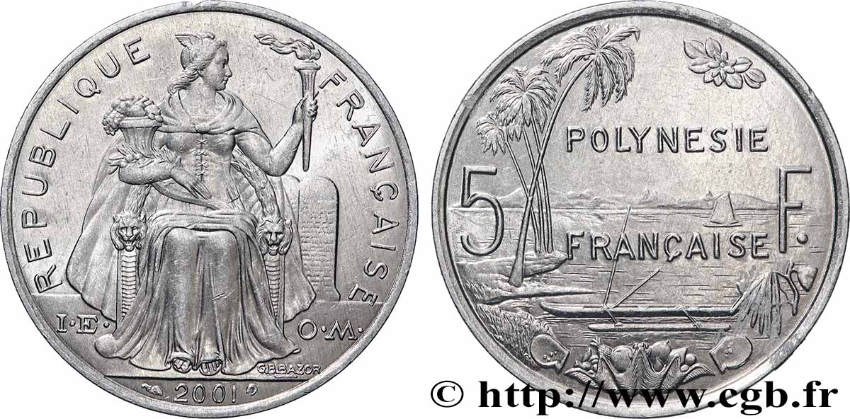 POLYNÉSIE FRANÇAISE 5 Francs Polynésie Française 2001 Paris SPL 