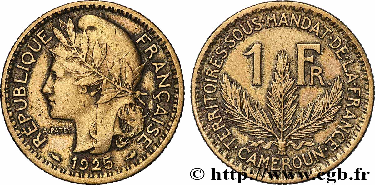 CAMEROON - FRENCH MANDATE TERRITORIES 1 Franc 1925 Paris VF 
