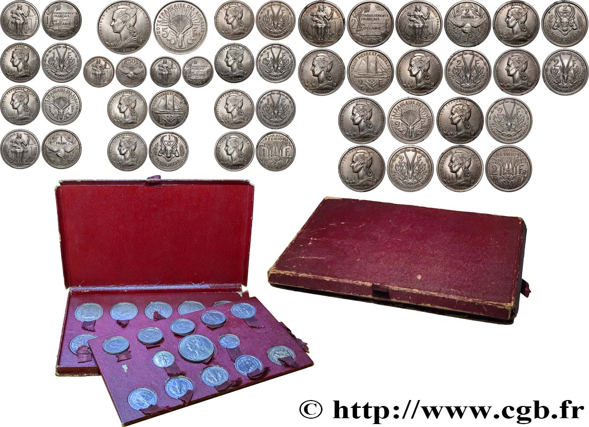 FRANZÖSISCHE UNION - IV. REPUBLIK Coffret de 23 essais Union Française pour les colonies en bronze-nickel 1948-1949 Paris fST 