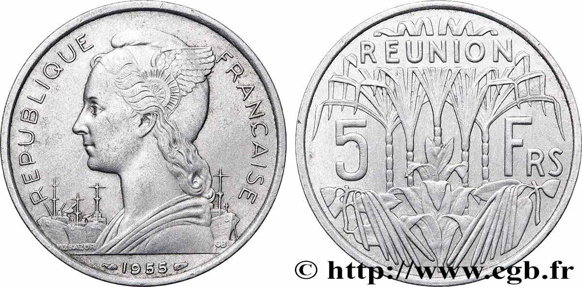 ÎLE DE LA RÉUNION 5 Francs 1955 Paris TTB 
