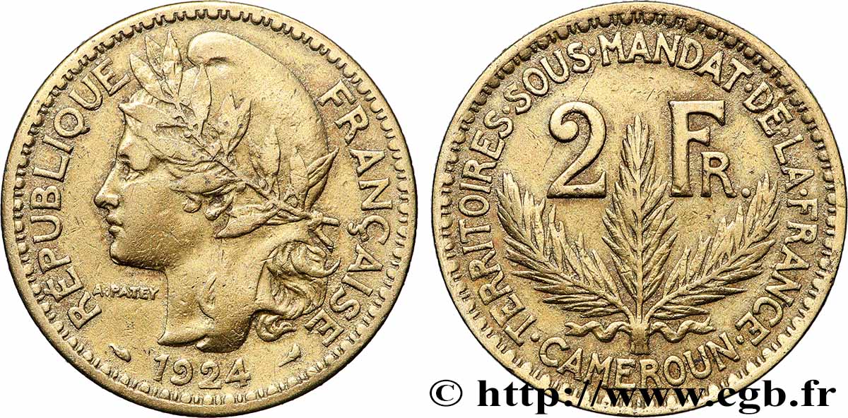 CAMEROUN - TERRITOIRES SOUS MANDAT FRANÇAIS 2 Francs 1924 Paris TB+ 