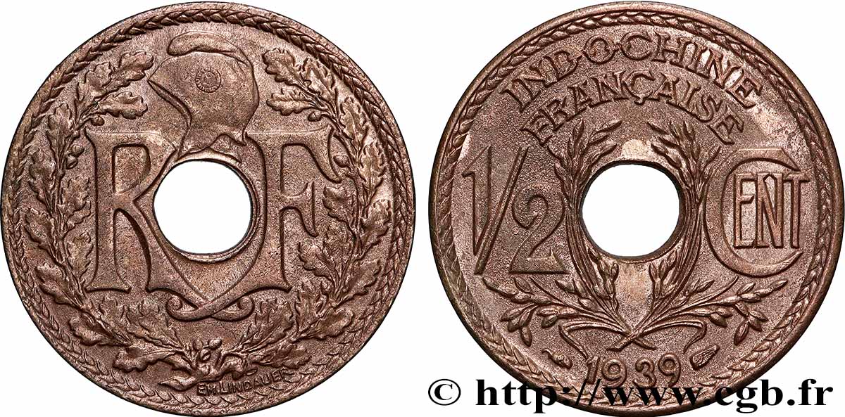 INDOCHINE FRANÇAISE 1/2 Centième 1939 Paris TTB+ 