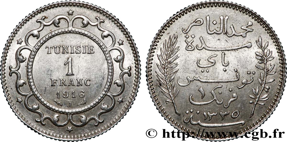 TUNESIEN - Französische Protektorate  1 Franc AH1334 1916 Paris VZ+ 