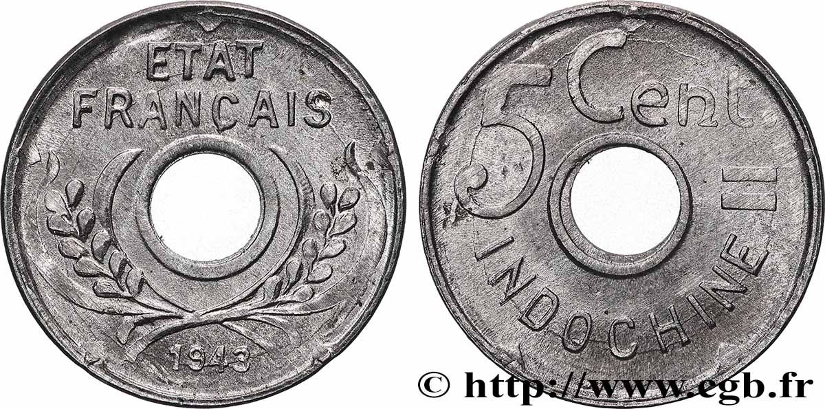 FRANZÖSISCHE-INDOCHINA 5 Centièmes 1943 Hanoï fST 