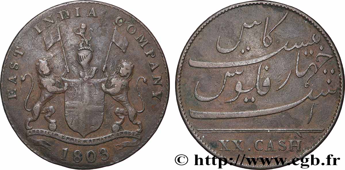 ILE DE FRANCE (MAURITIUS) XX (20) Cash East India Company 1803 Madras SS 
