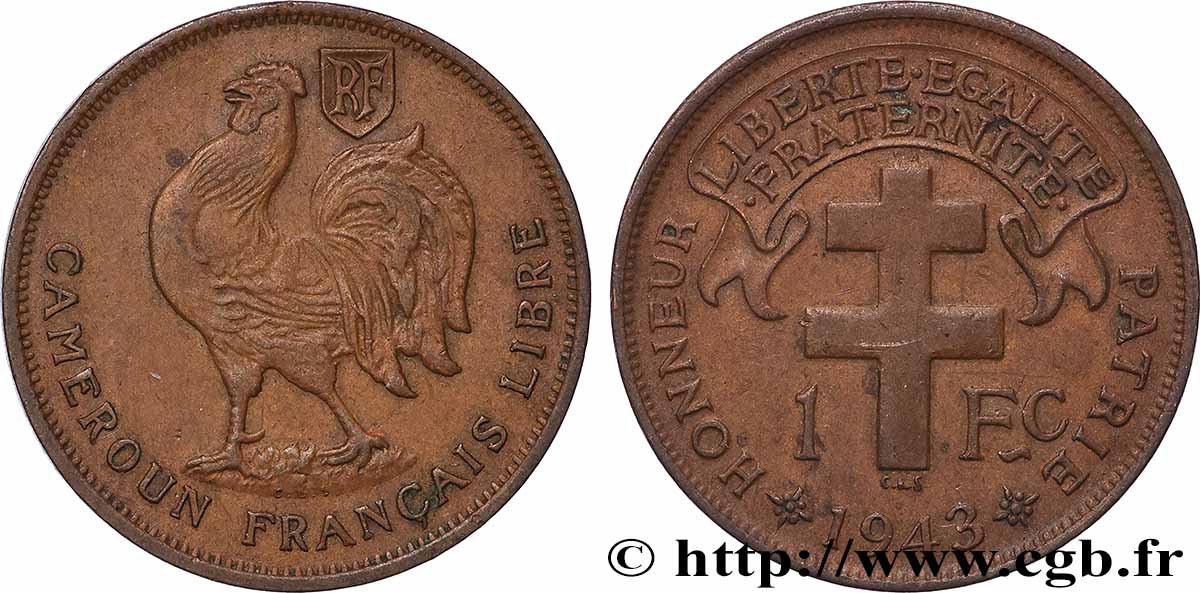 KAMERUN - FRANZÖSISCHE MANDAT 1 Franc ‘Cameroun Français’ 1943 Prétoria SS 