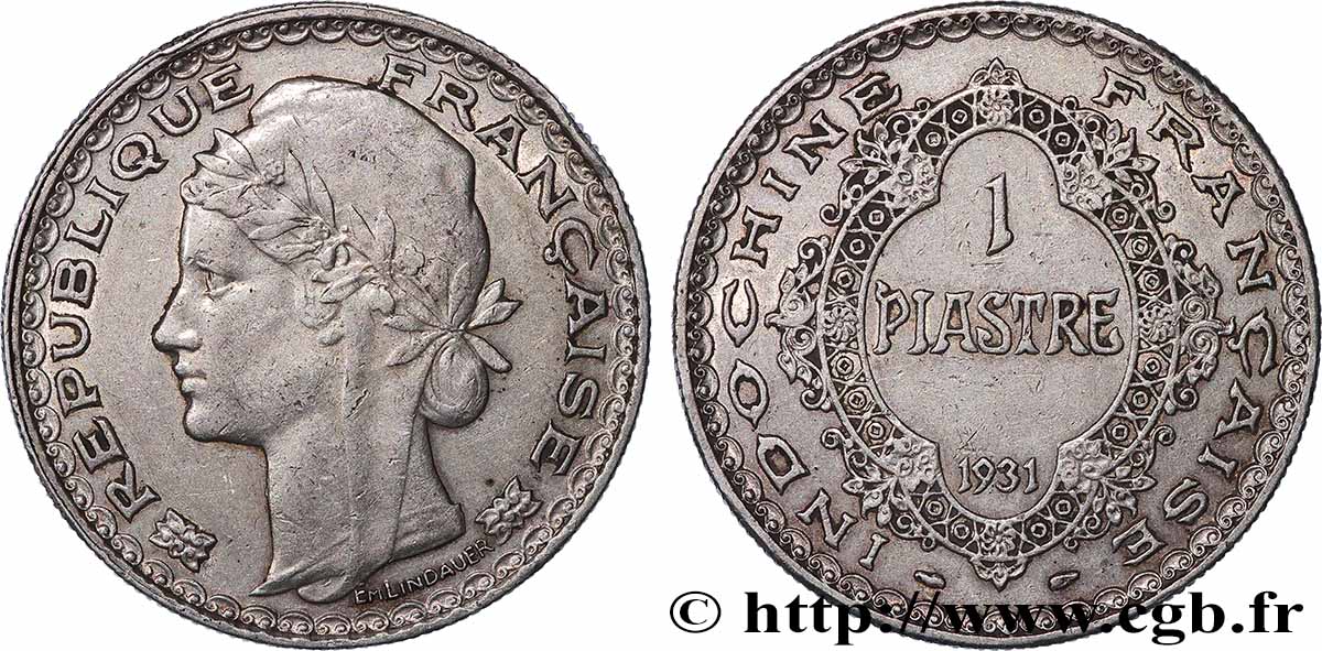FRANZÖSISCHE-INDOCHINA 1 Piastre  1931 Paris fVZ 