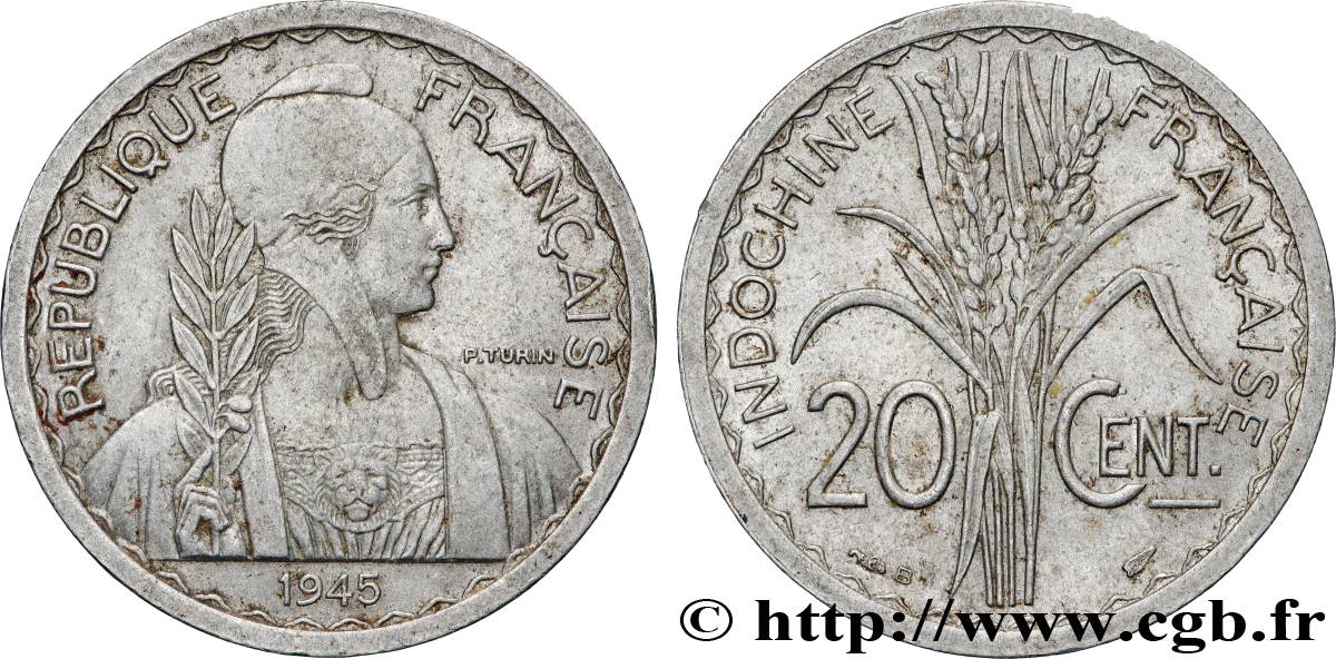 FRENCH INDOCHINA 20 Centièmes 1945 Beaumont-le-Roger AU 