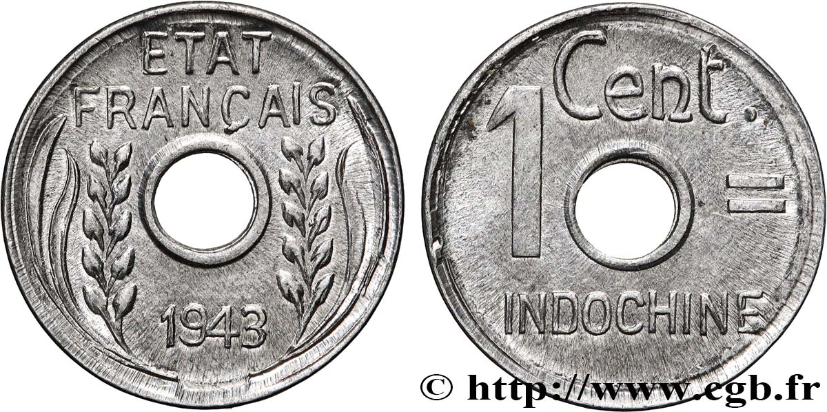 FRENCH INDOCHINA 1 Centième 1943 Hanoï AU 