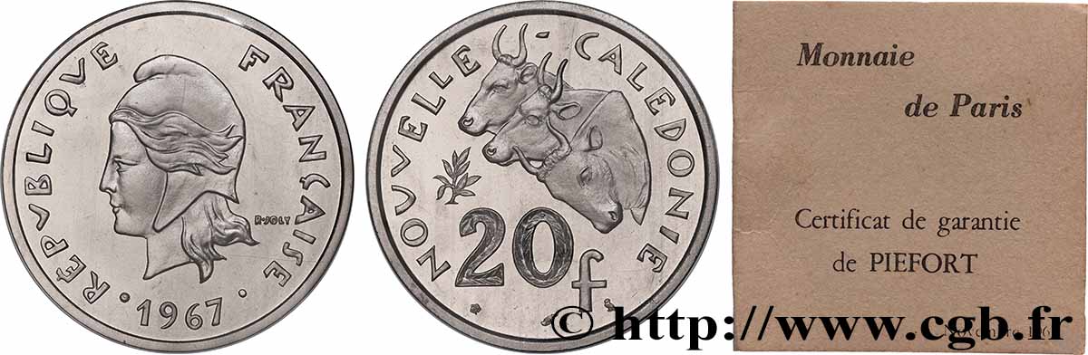 NEW CALEDONIA Piéfort 20 Francs Pacifique 1967 Paris MS 