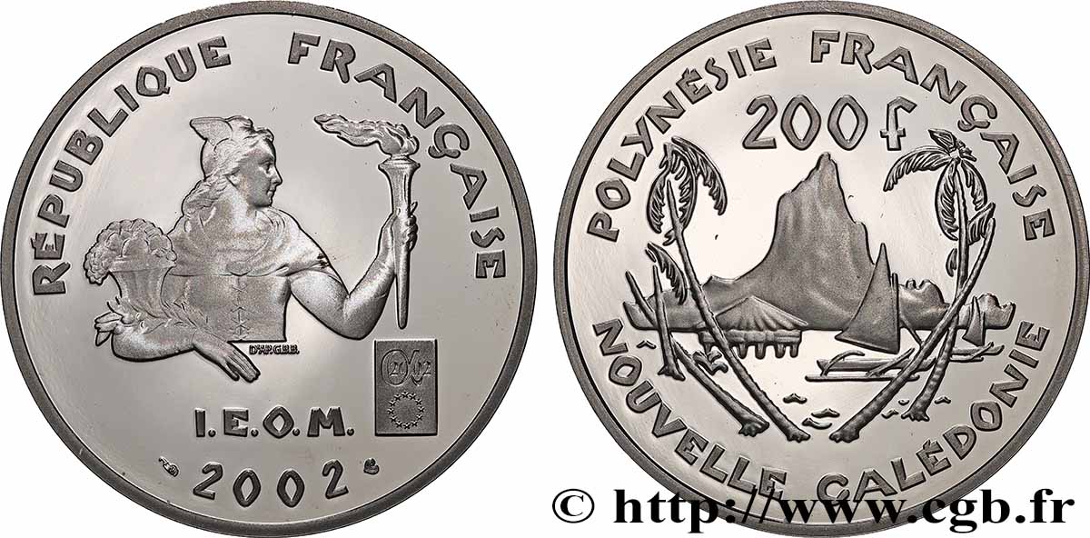 FRENCH POLYNESIA AND NEW CALEDONIA 200 Francs Proof I.E.O.M. 2002 Paris MS 