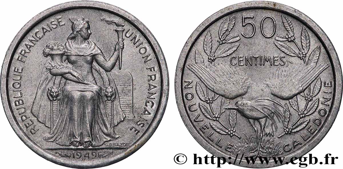 NOUVELLE CALÉDONIE 50 Centimes Union Française 1949 Paris SUP 