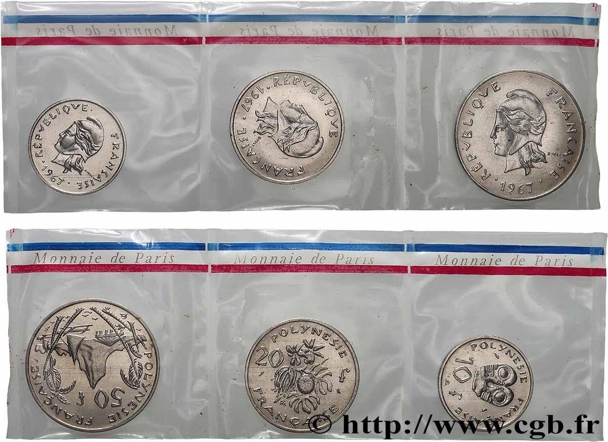 POLYNÉSIE FRANÇAISE Série de trois monnaies de 10, 20 et 50 francs 1967 Paris FDC 