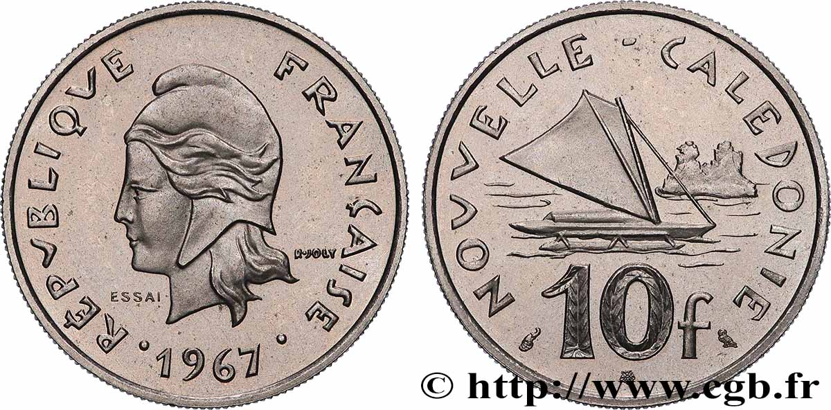NOUVELLE CALÉDONIE Essai de 10 Francs Marianne / voilier 1967 Paris SUP 