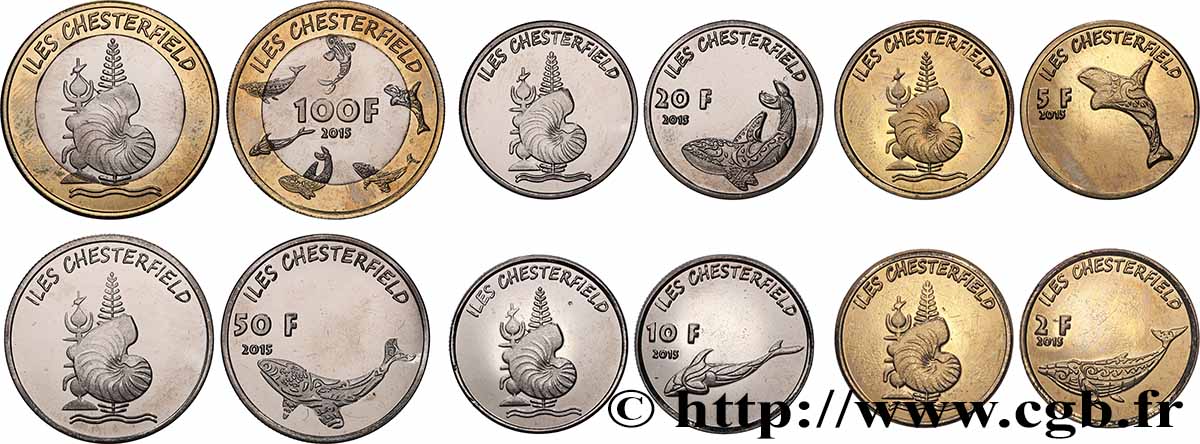 NOUVELLE CALÉDONIE - ÎLES CHESTERFIELD Lot de 7 monnaies 2015  SPL 