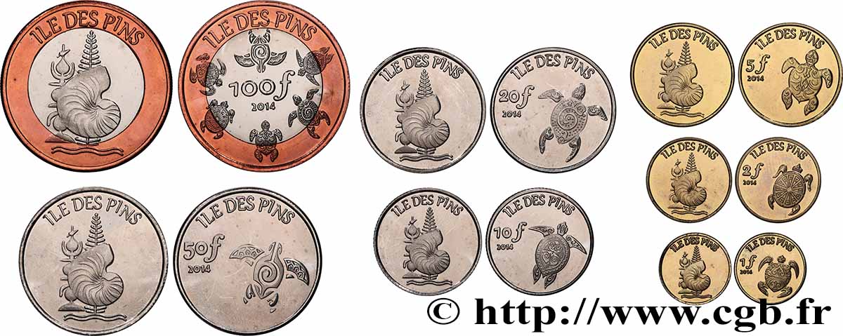 NOUVELLE CALÉDONIE - ÎLES CHESTERFIELD Lot de 7 monnaies 2014  SPL 