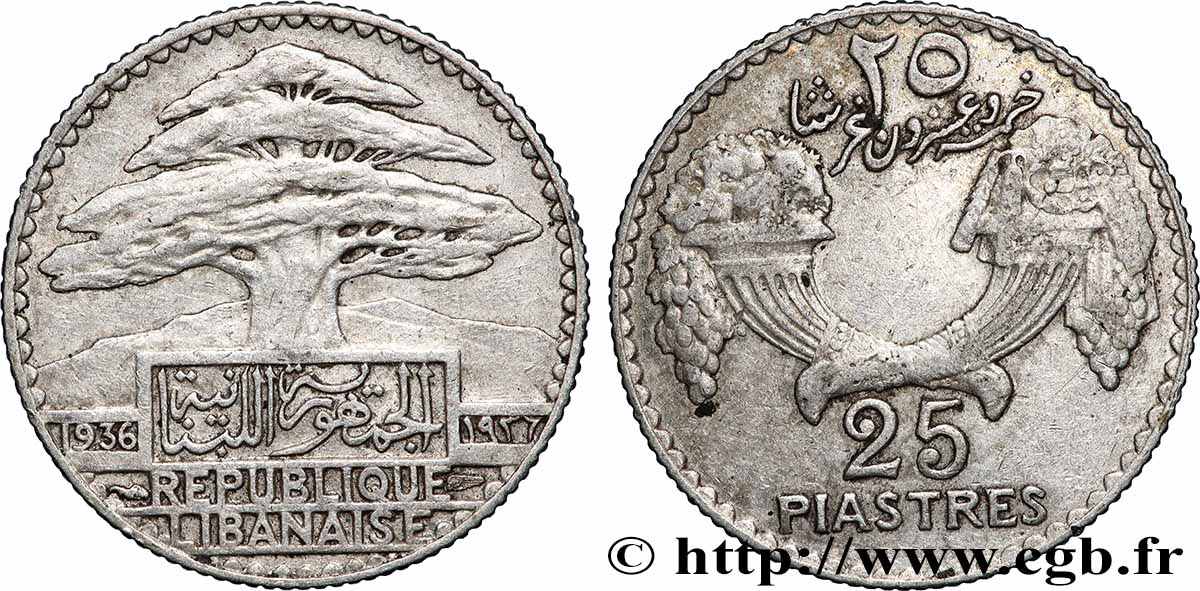 LIBANON 25 Piastres Cèdre du Liban 1936 Paris SS 