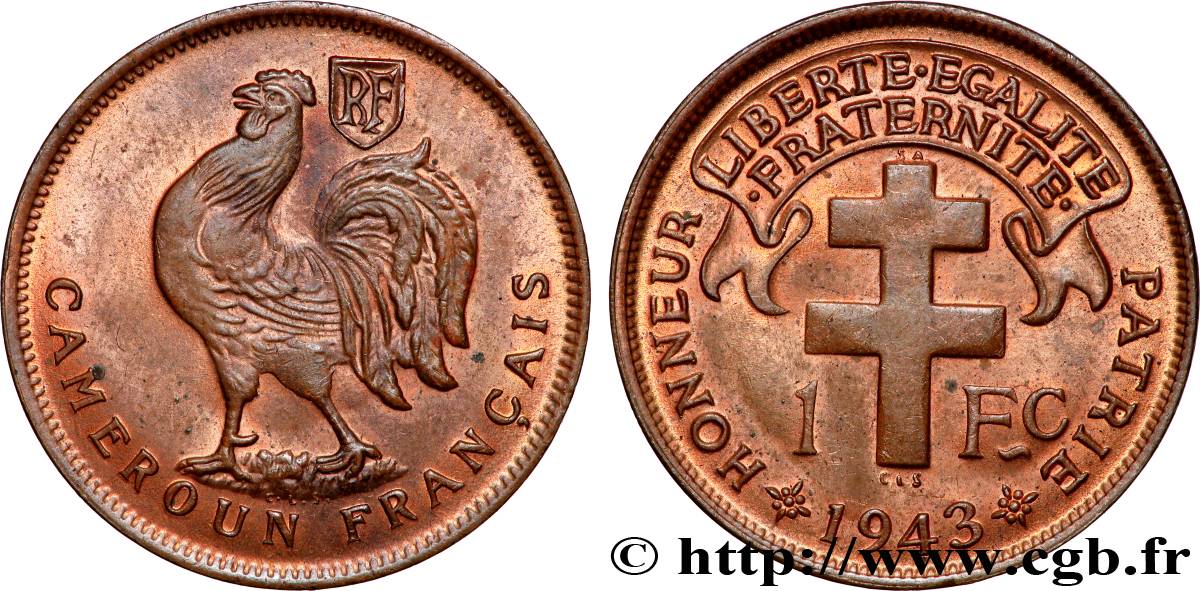 CAMEROON - FRENCH MANDATE TERRITORIES 1 Franc ‘Cameroun Français’ 1943 Prétoria AU 
