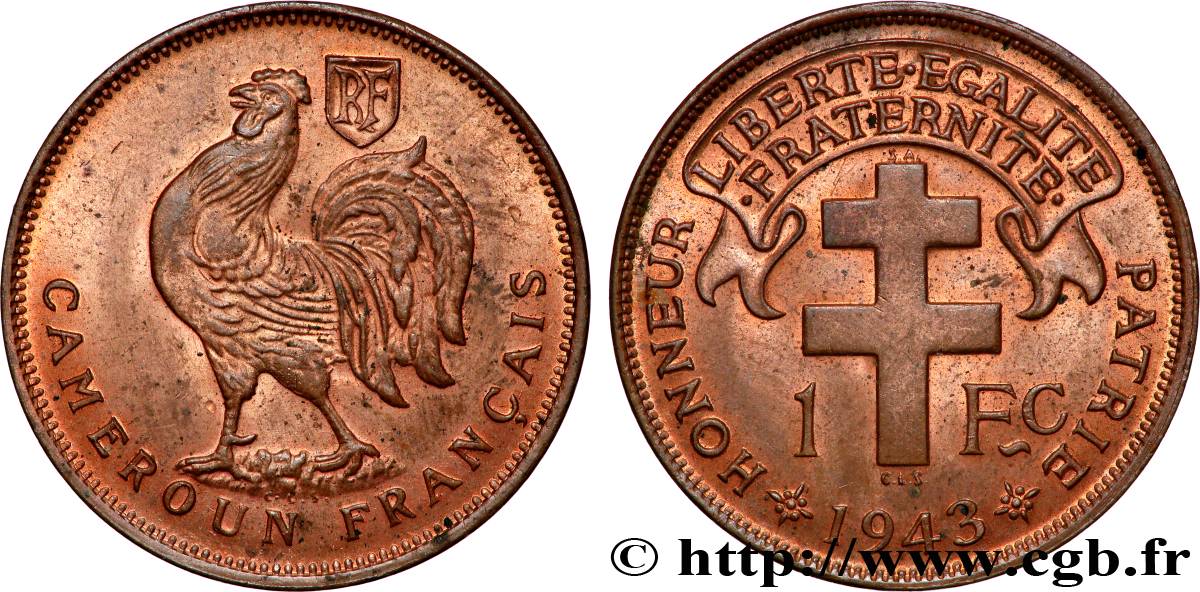 CAMERUN - Mandato Francese 1 Franc ‘Cameroun Français’ 1943 Prétoria SPL 