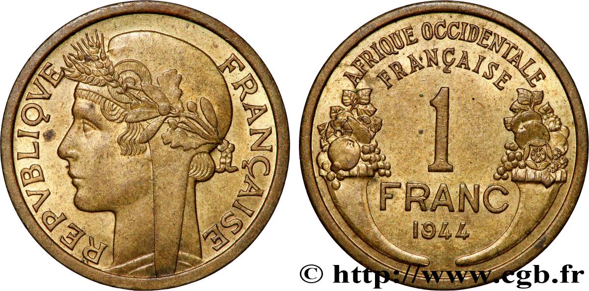 FRENCH WEST AFRICA 1 Franc Morlon 1944 Londres AU 