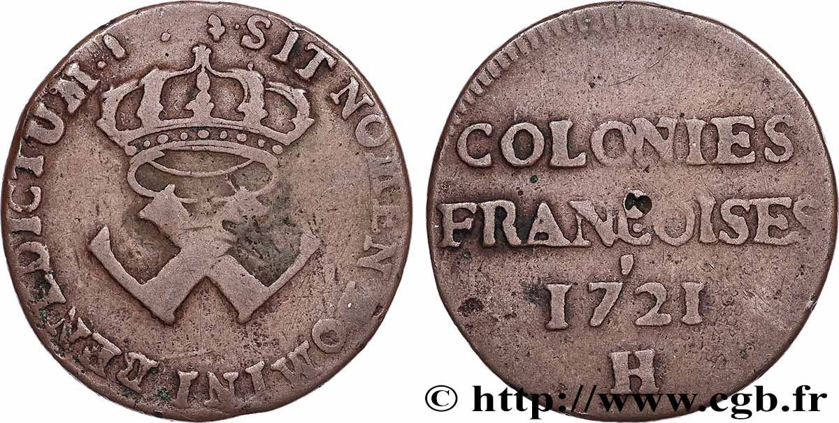 AMÉRIQUE - Louisiane, Acadie, Canada 9 Deniers des Colonies Françoises 1721 La Rochelle - H TB 