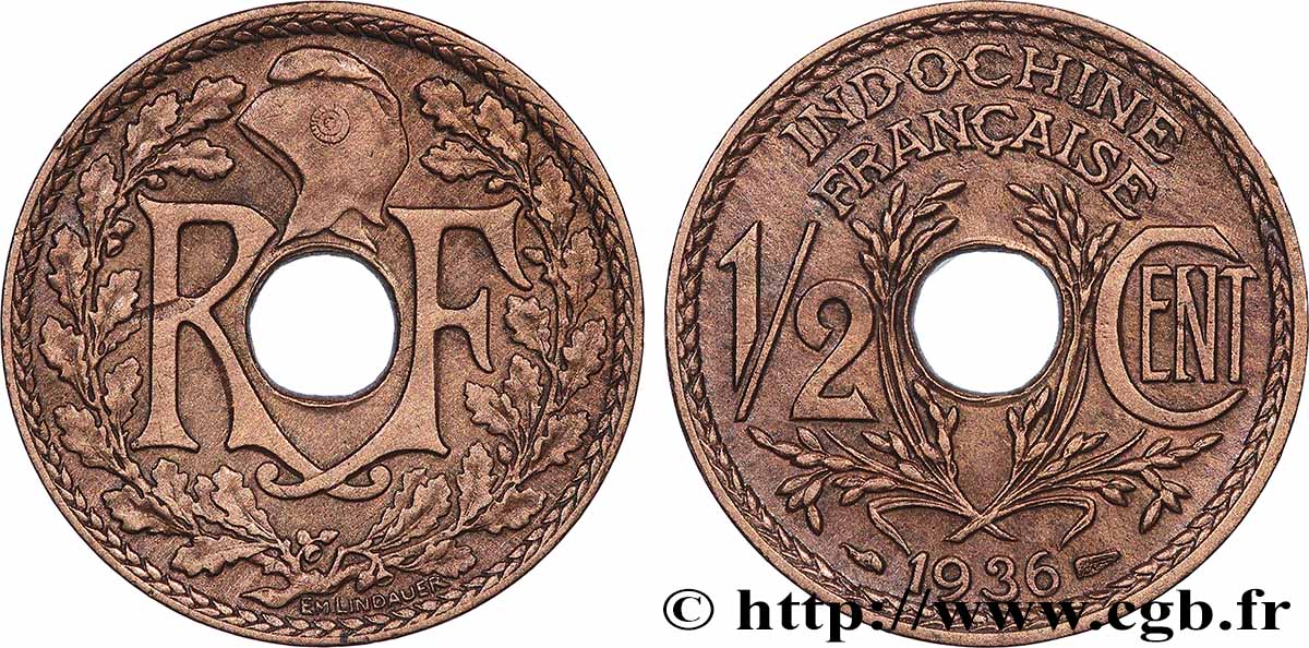INDOCHINE FRANÇAISE 1/2 Centième 1936 Paris TTB 