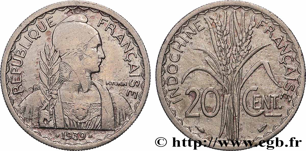 INDOCHINE FRANÇAISE 20 Centièmes 1939 Paris TB+ 