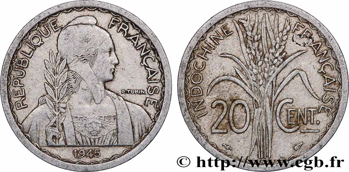 INDOCHINE FRANÇAISE 20 Centièmes 1945 Paris TTB 