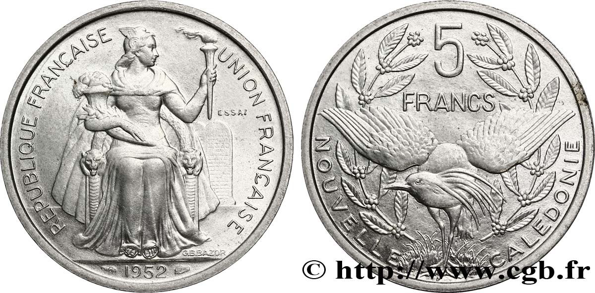 NOUVELLE CALÉDONIE Essai de 5 Francs 1952 Paris FDC 