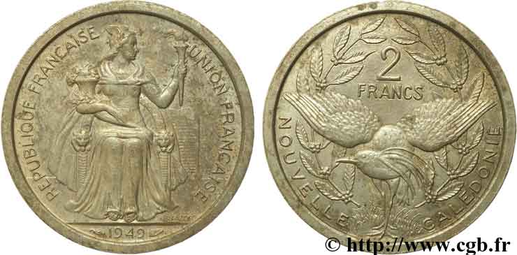 NEUKALEDONIEN 2 francs ESSAI 1949 Paris VZ 