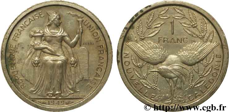 NOUVELLE CALÉDONIE 1 franc ESSAI 1949 Paris SPL 