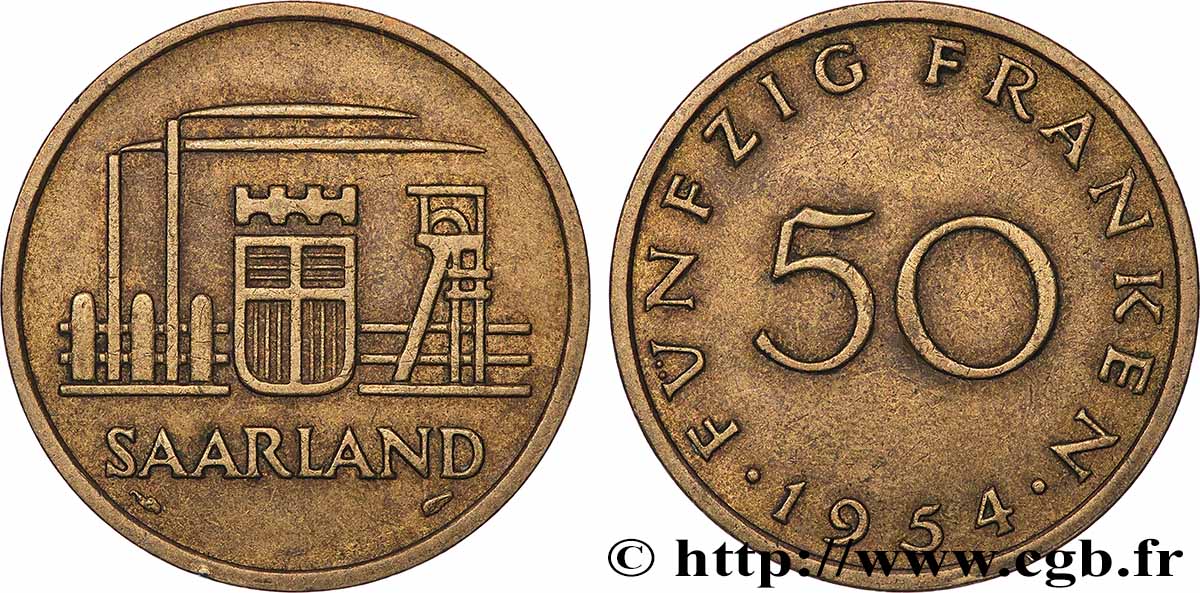 SAAR TERRITORIES 50 Franken 1954 Paris AU 