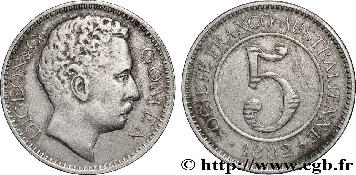 NEUKALEDONIEN 5 Francs Digeon &Co - Gomen 1882  SS 