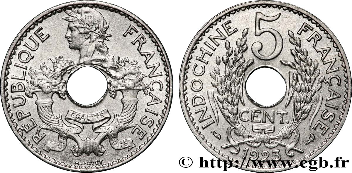 INDOCHINE FRANÇAISE 5 Centièmes 1923 Paris SPL 