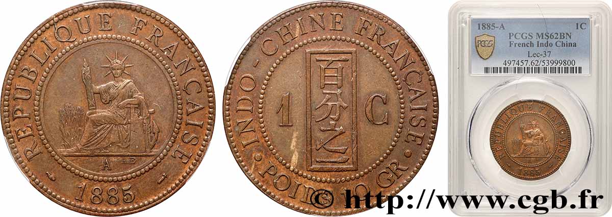 INDOCINA FRANCESE 1 Centième 1885 Paris SPL62 PCGS