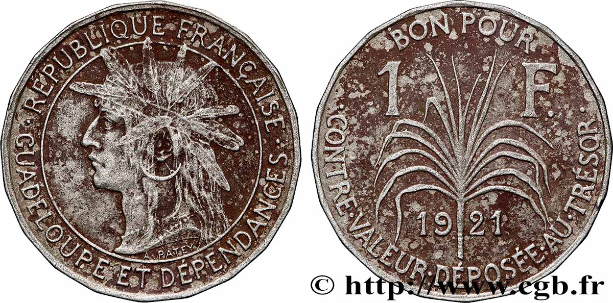 GUADELOUPE Bon pour 1 Franc 1921  VF 