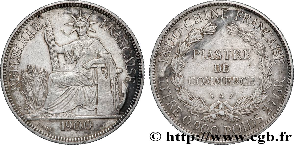INDOCHINA 1 Piastre de Commerce 1900 Paris MBC 