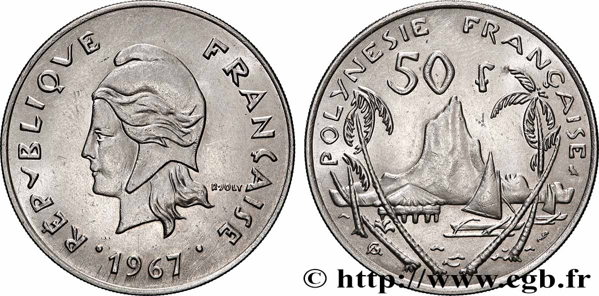 FRENCH POLYNESIA 50 Francs Marianne / paysage polynésien 1967 Paris AU 