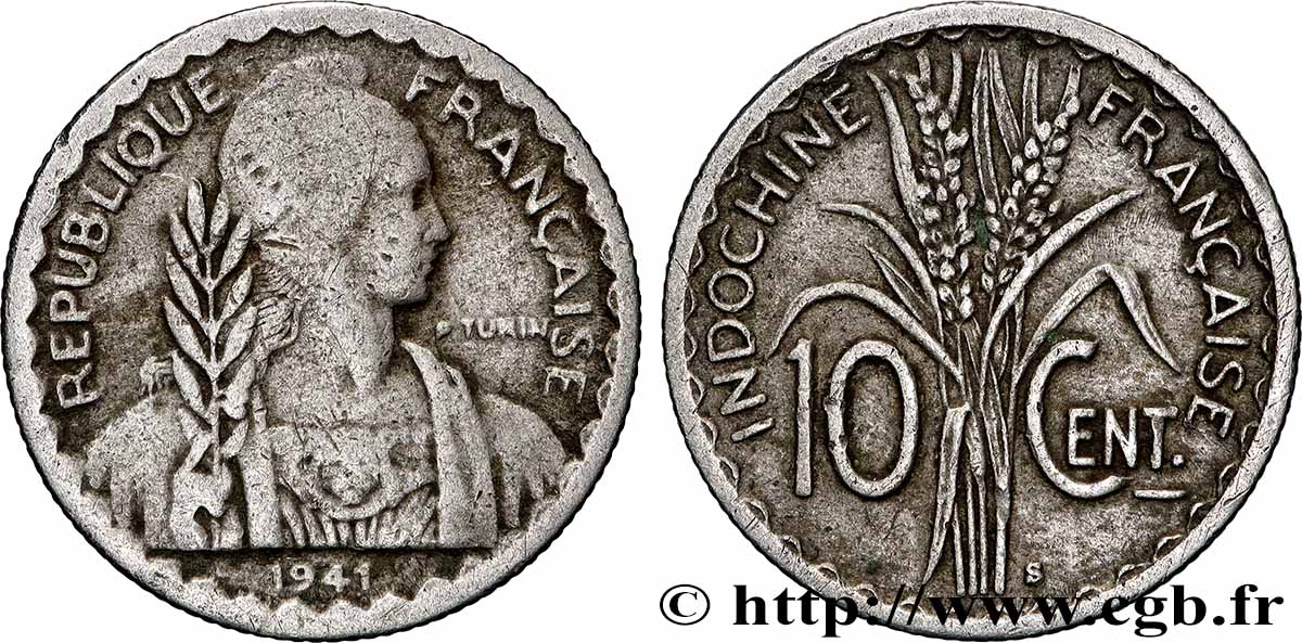 FRENCH INDOCHINA 10 Centièmes 1941 San Francisco VF 
