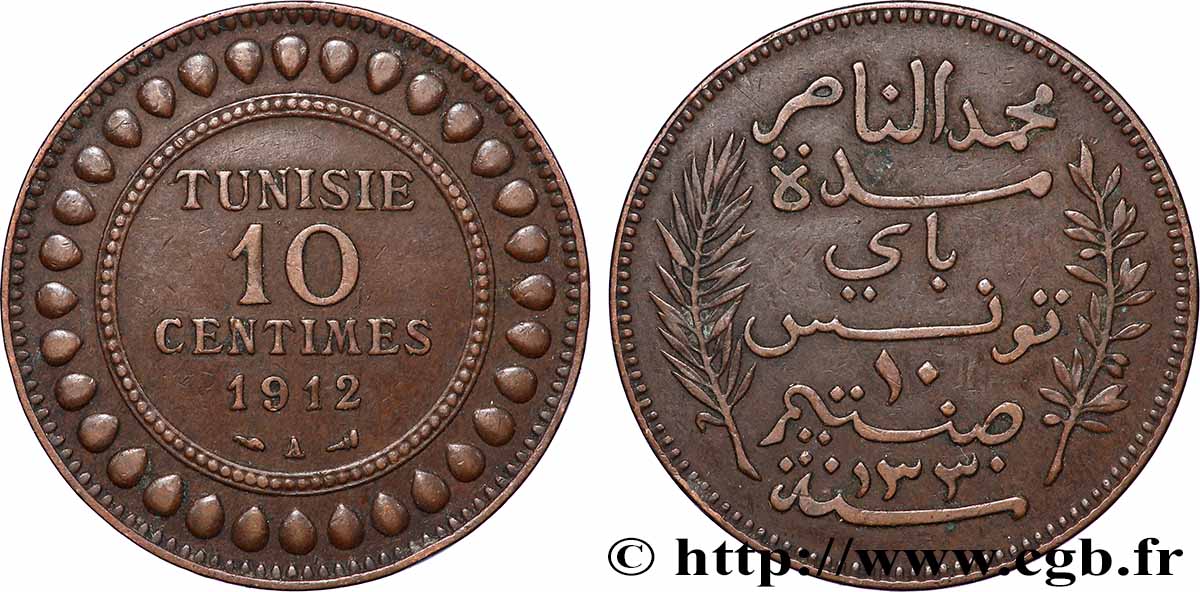 TUNESIEN - Französische Protektorate  10 Centimes AH1330 1912 Paris SS 