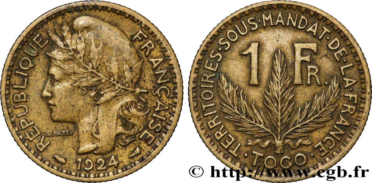 TOGO - TERRITOIRES SOUS MANDAT FRANÇAIS 1 Franc 1924 Paris TTB 