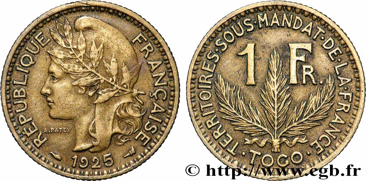 TOGO - TERRITOIRES SOUS MANDAT FRANÇAIS 1 Franc 1925 Paris TTB 