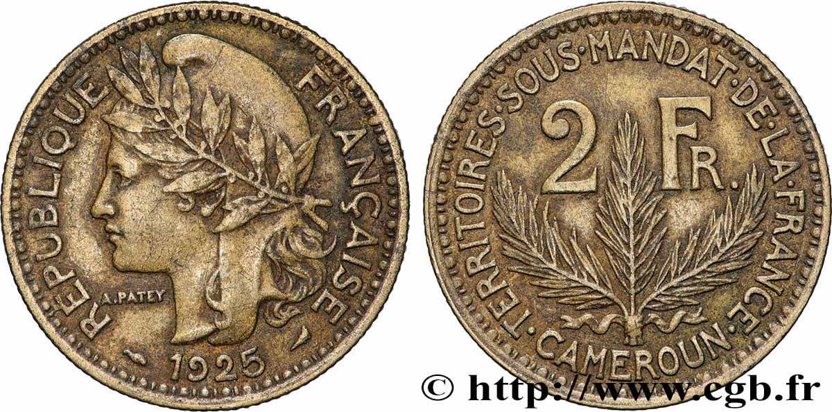 CAMEROUN - TERRITOIRES SOUS MANDAT FRANÇAIS 2 Francs 1925 Paris TTB 