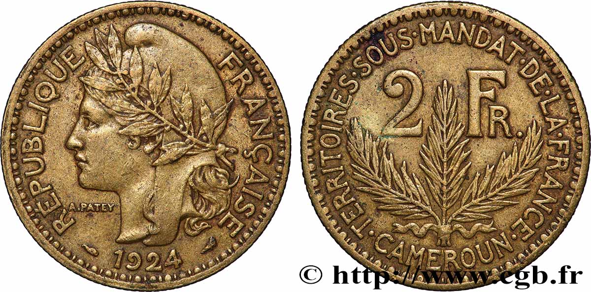 KAMERUN - FRANZÖSISCHE MANDAT 2 Francs 1924 Paris SS 