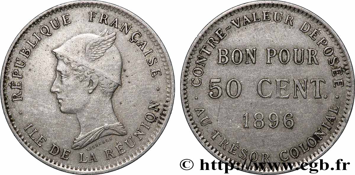 ÎLE DE LA RÉUNION - Troisième République Bon pour 50 Centimes 1896 sans atelier TB+ 