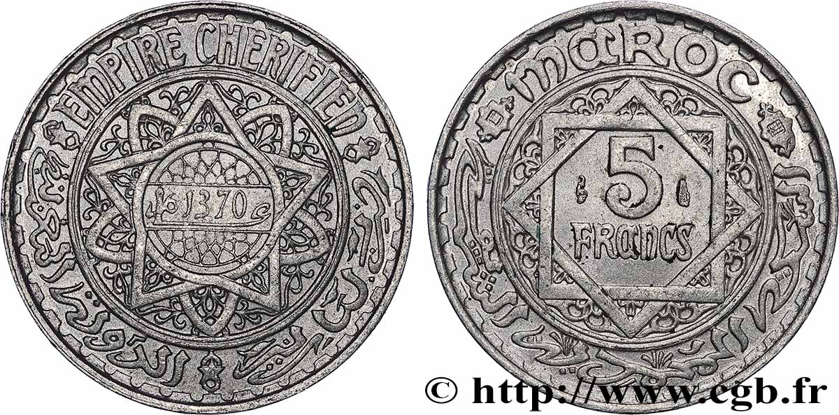 MAROKKO - FRANZÖZISISCH PROTEKTORAT 5 Francs AH 1370 1951 Paris VZ 