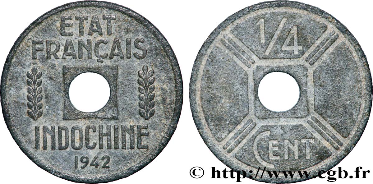 FRENCH INDOCHINA 1/4 Cent 1942 Osaka VF 